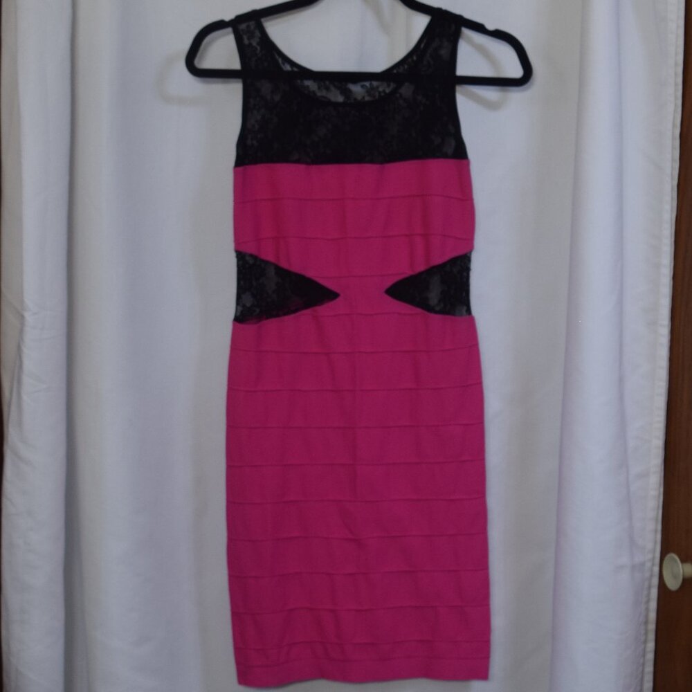 Bebe Pink & black stretchy mini dress size small